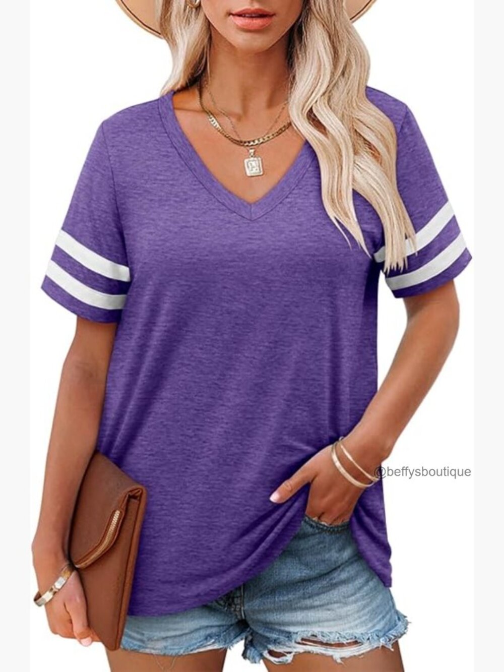 V Neck Short Sleeve Loose Fit Tunic T-Shirt